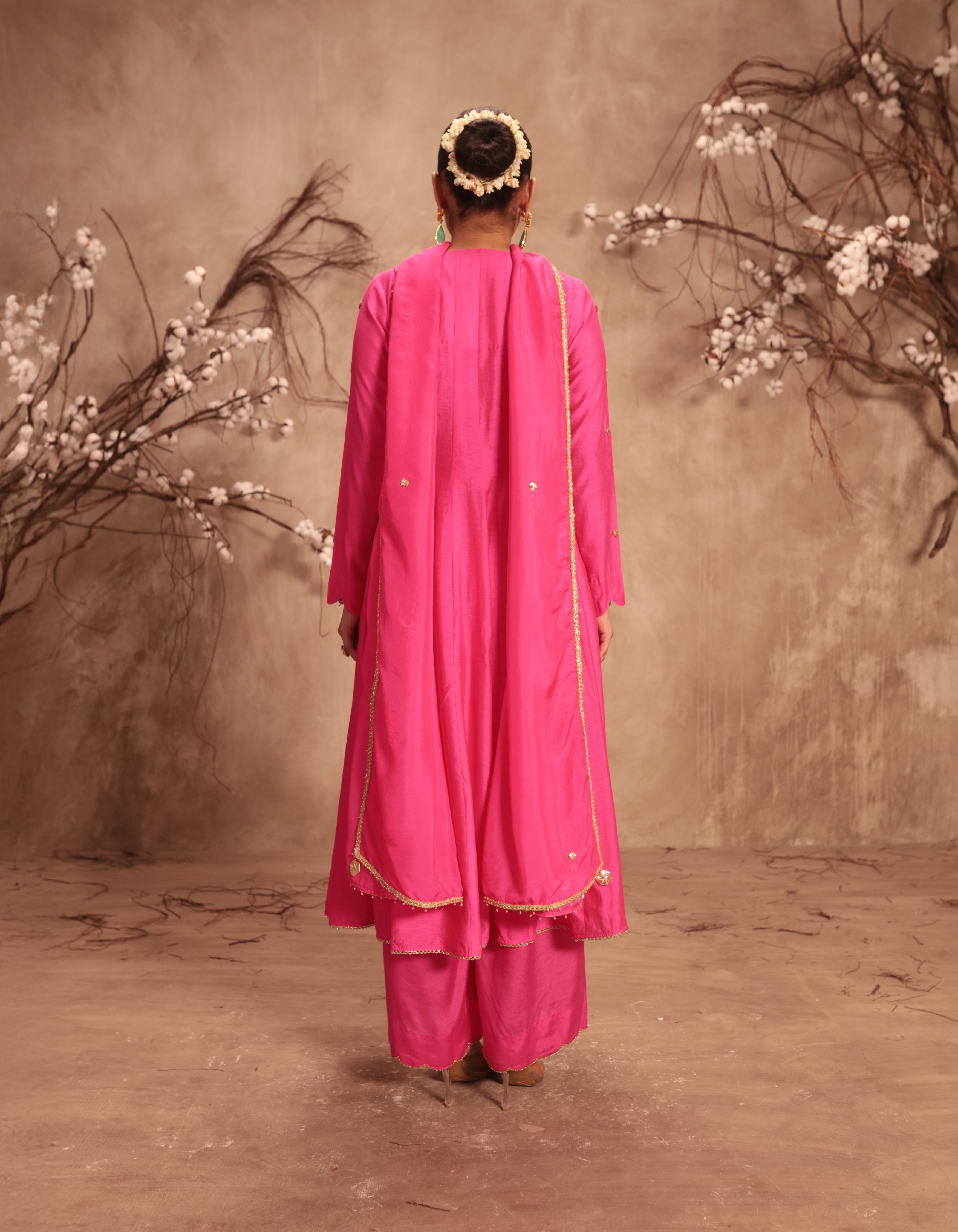Hot Pink Multicolour Yoke Rani Anarkali Set