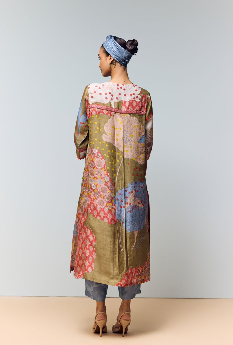 Ice Blue Hand Printed Half Placket Eden Co-Ord Set