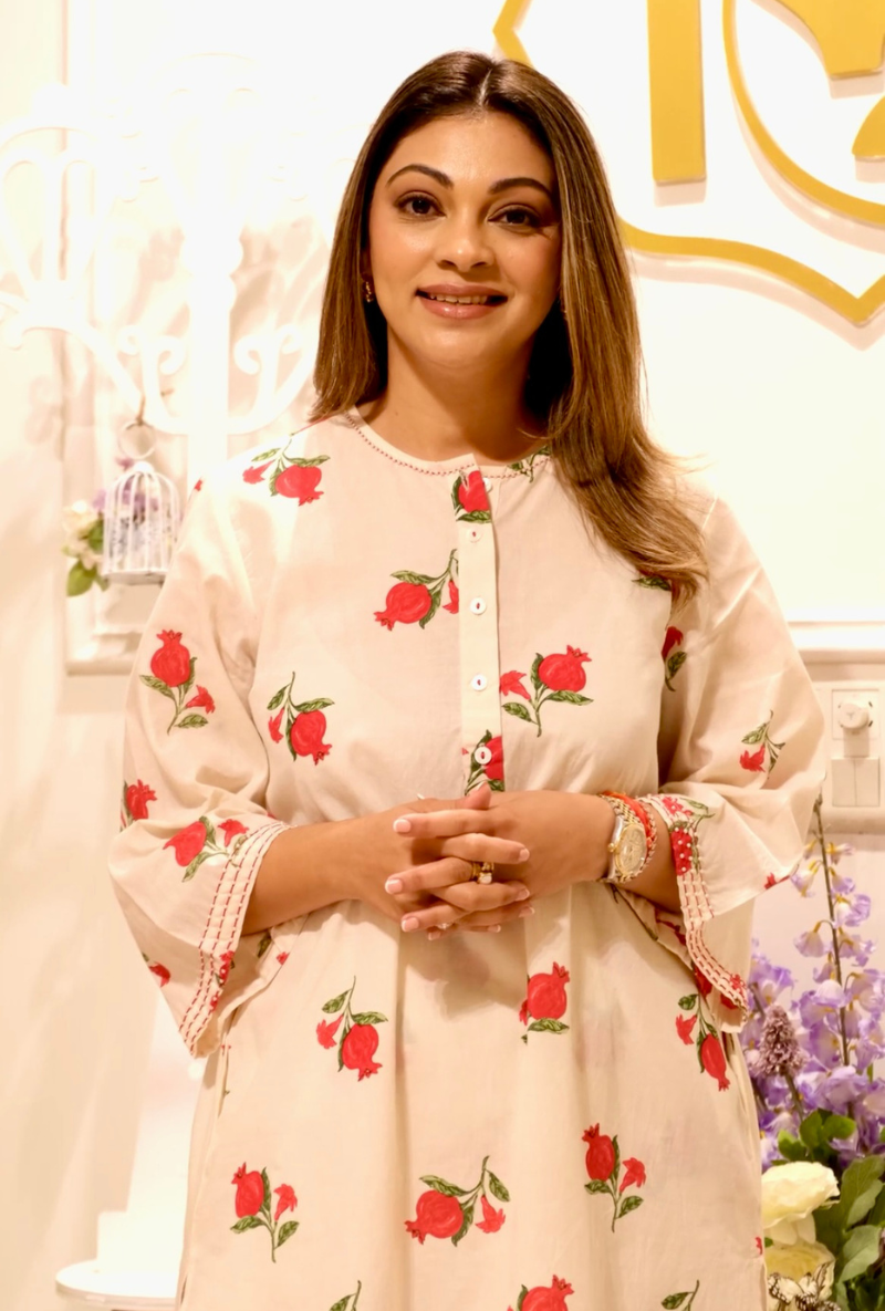 Meghna Nayyar in White Anaar Print Love Letters Kurta Set