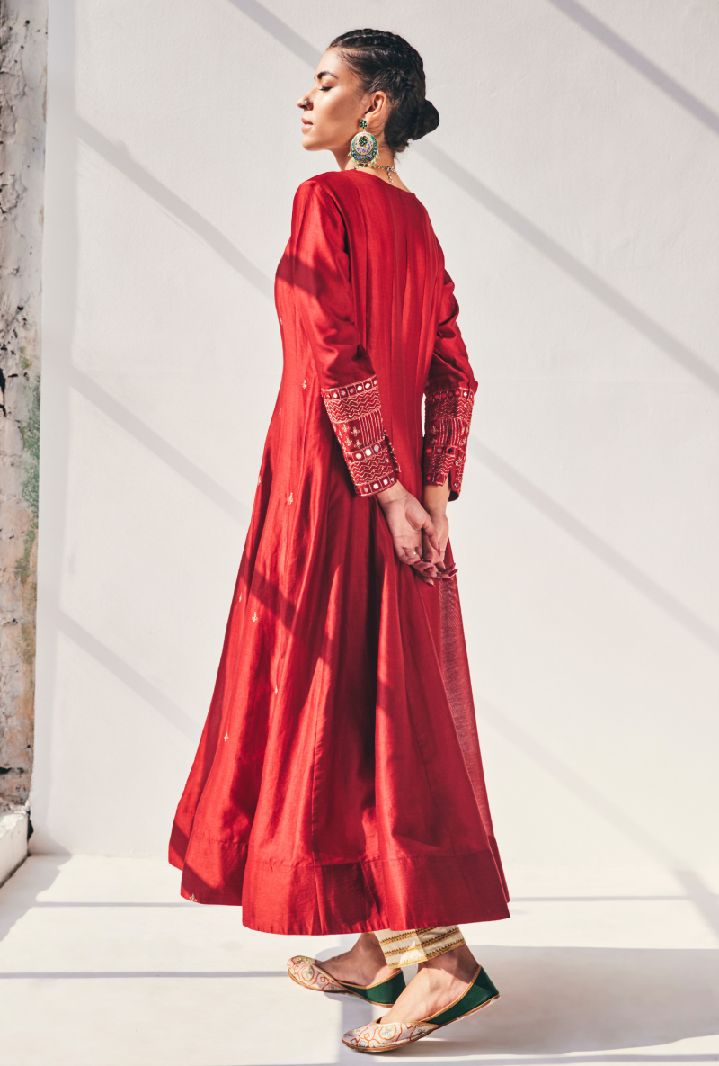 Red Antique Sequins Fiza Kurta Set