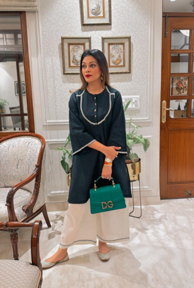 Meghna Nayyar in Black and White Noir Love Letters Kurta Set
