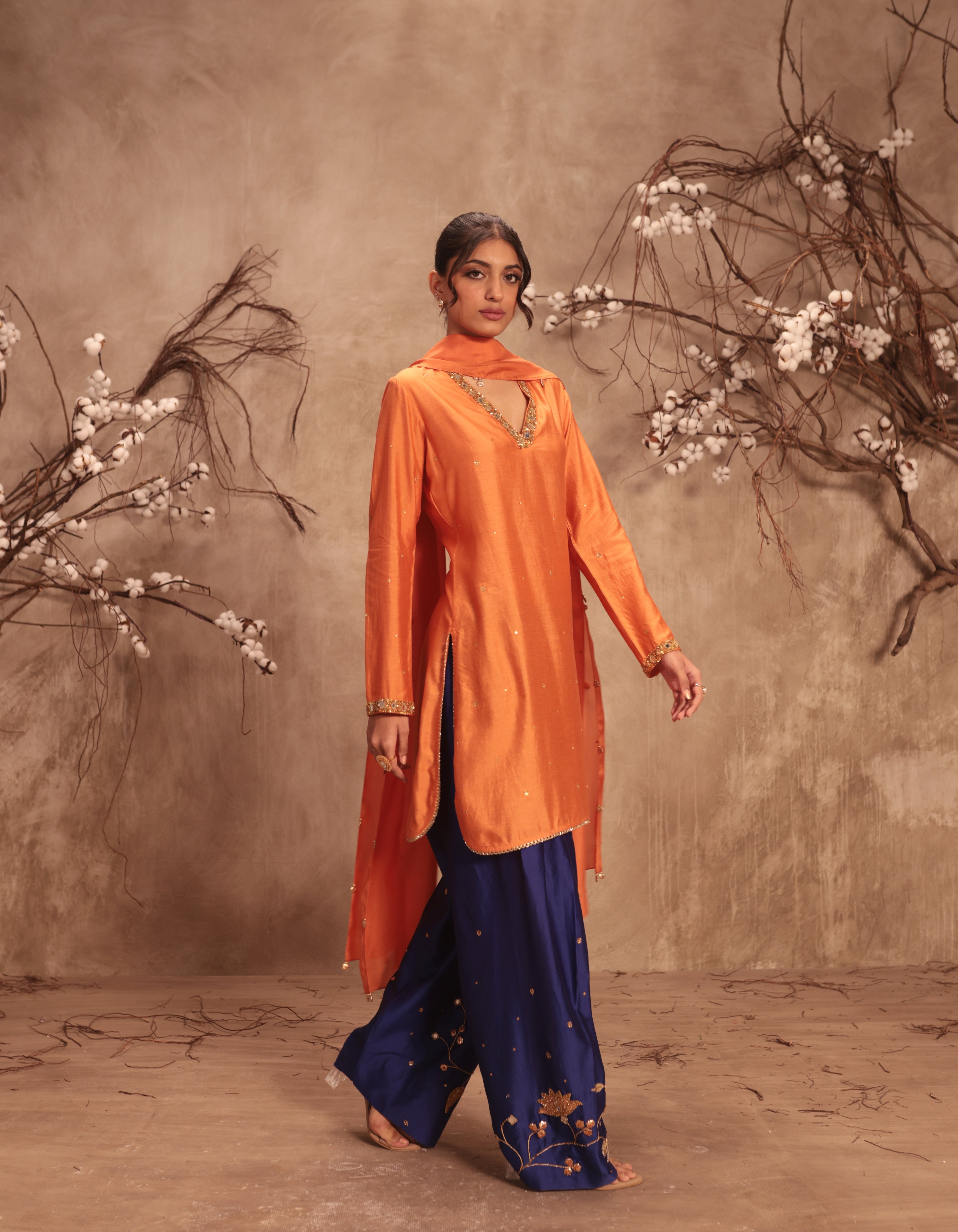 Orange Jaal Rani Kurta Set