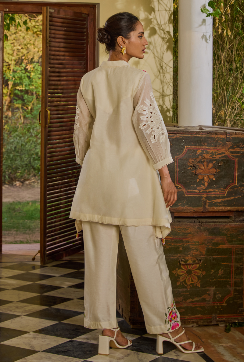 Meghna Nayyar in Ivory Side Drop Short Annardana Co-Ord Set