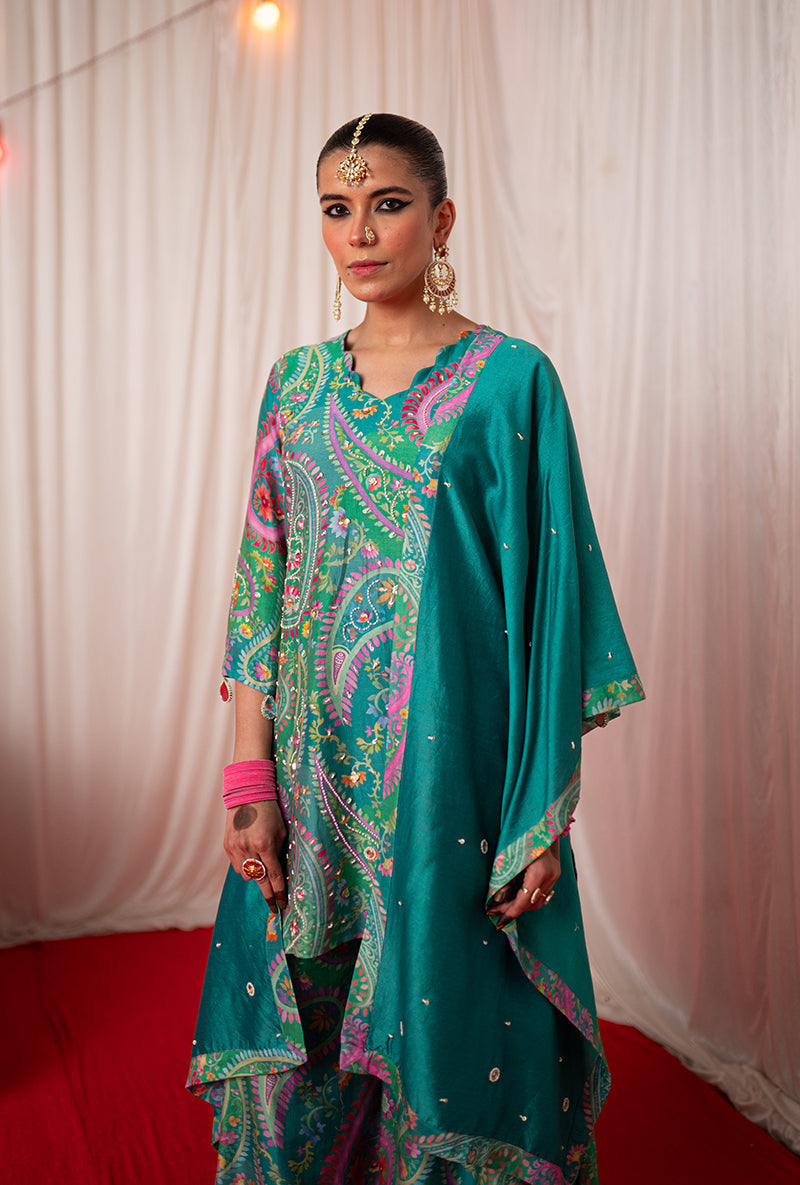 Green Printed Kikli Sharara Set