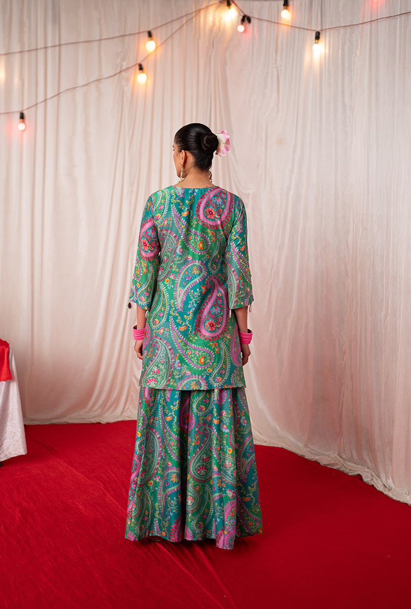 Green Printed Kikli Sharara Set