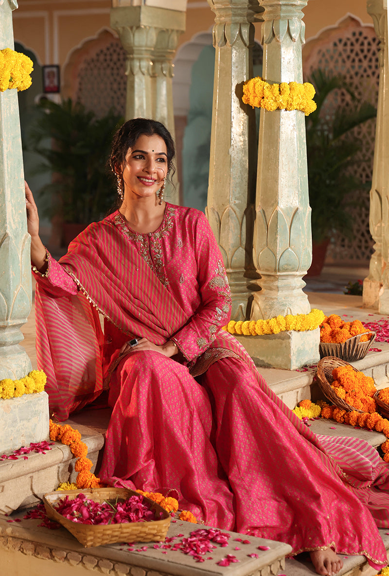 Pink Printed Raag Sharara Set