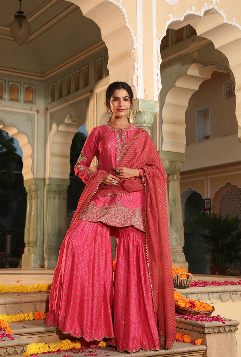Pink Printed Raag Sharara Set