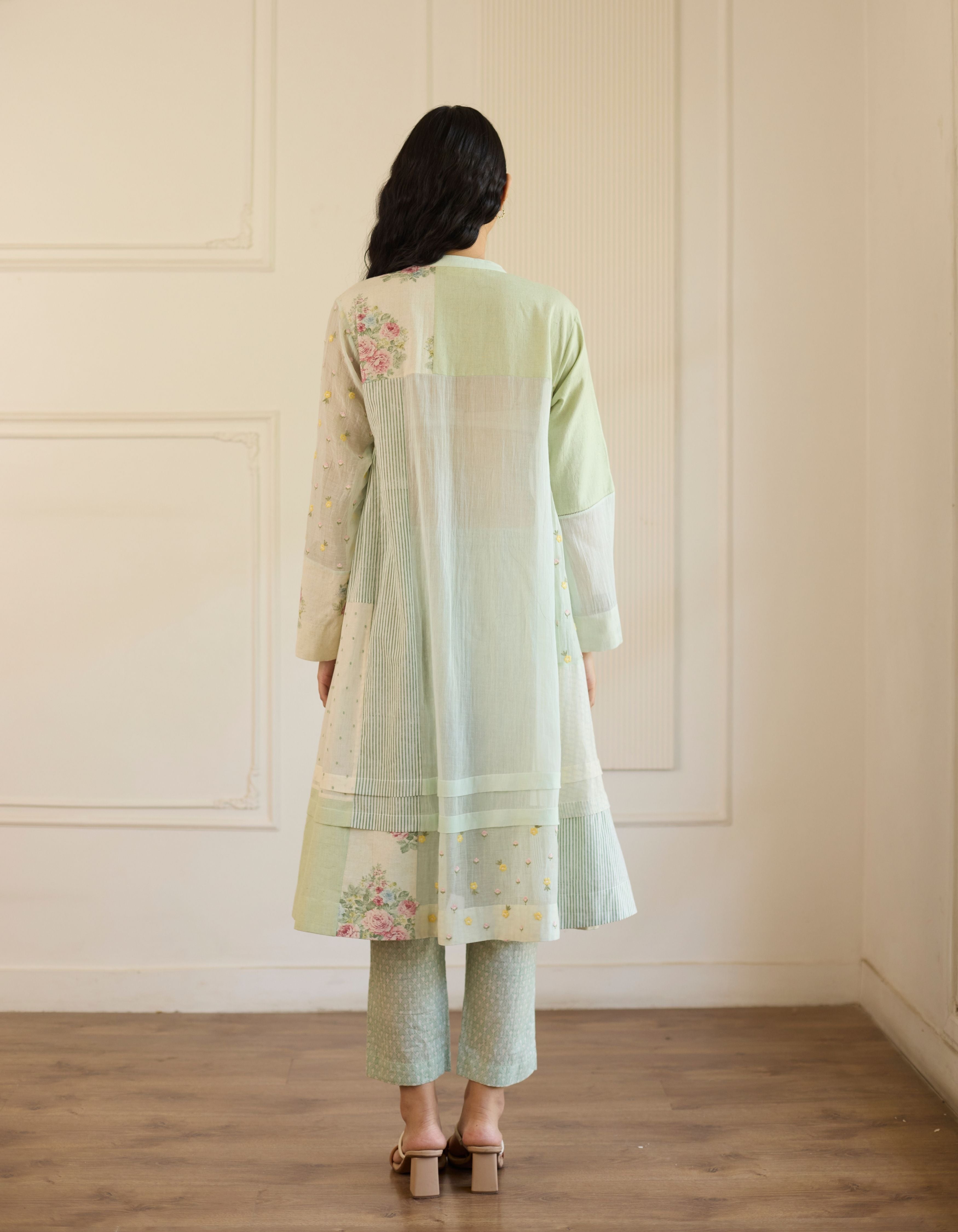 Mint Green Patchwork Printed Amelia Kurta Set