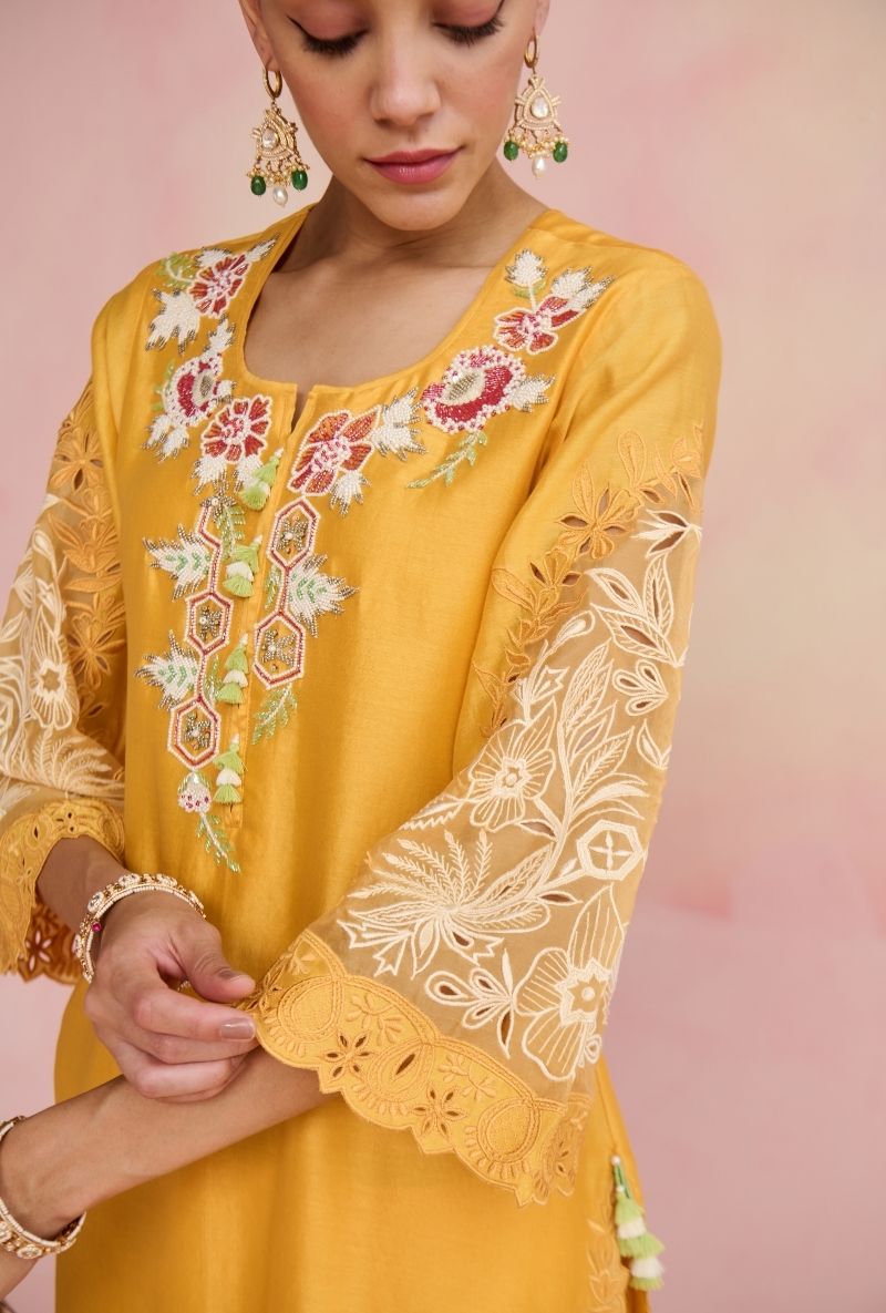 Yellow Emroidered Yoke Amara Kurta Set
