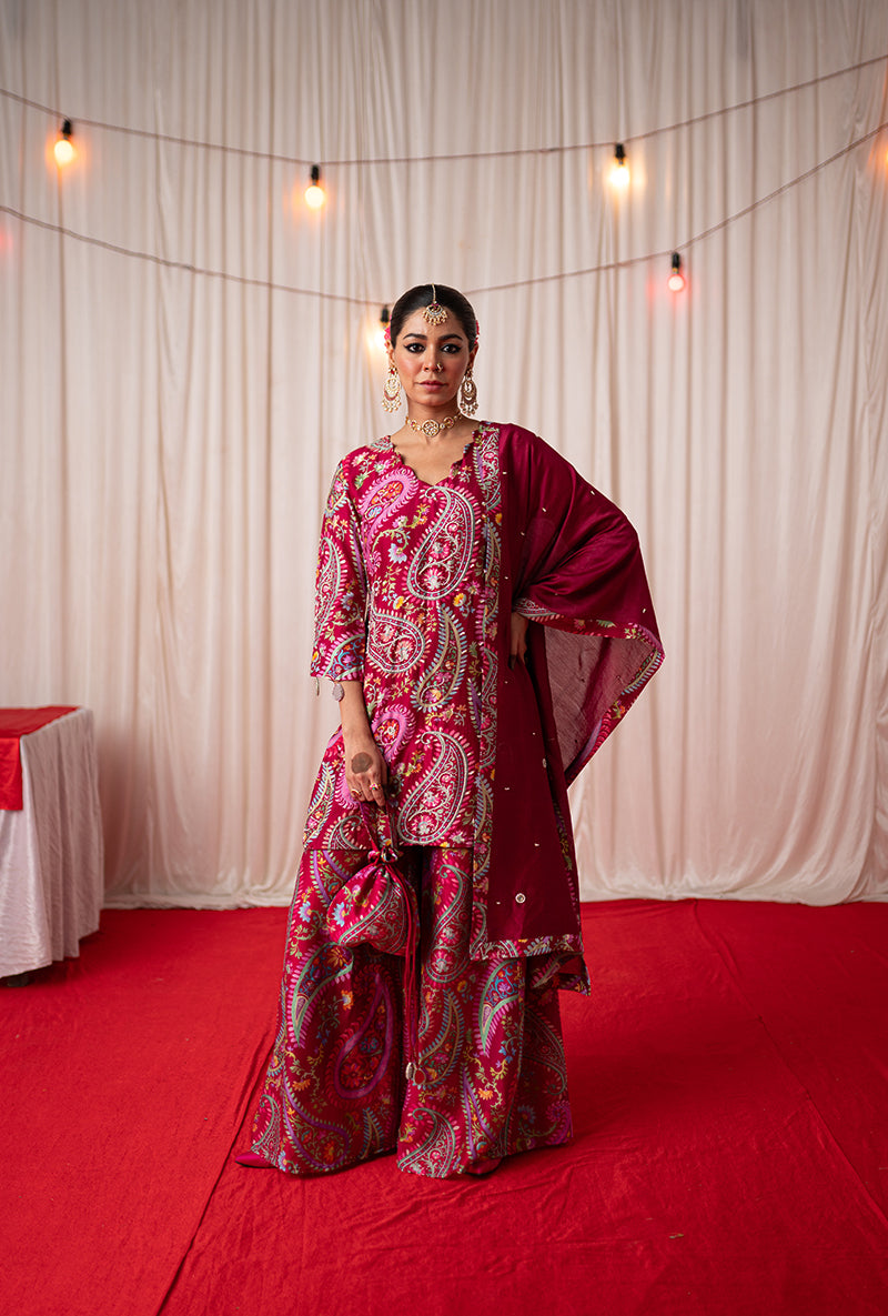 Maroon Printed Kikli Sharara Set