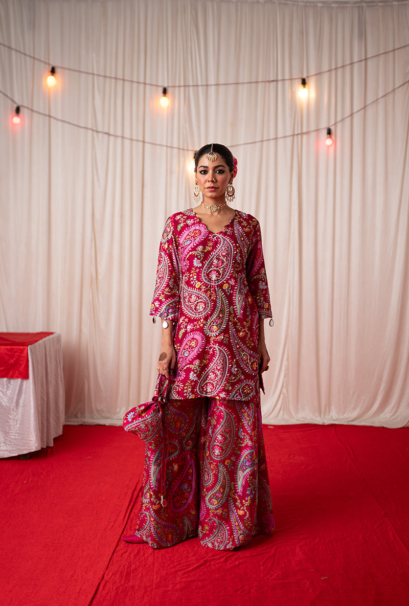 Maroon Printed Kikli Sharara Set