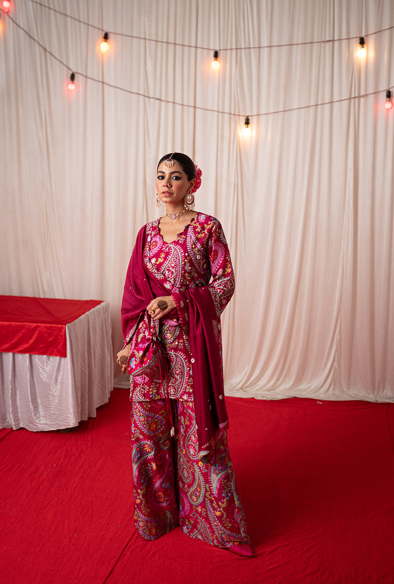 Maroon Printed Kikli Sharara Set