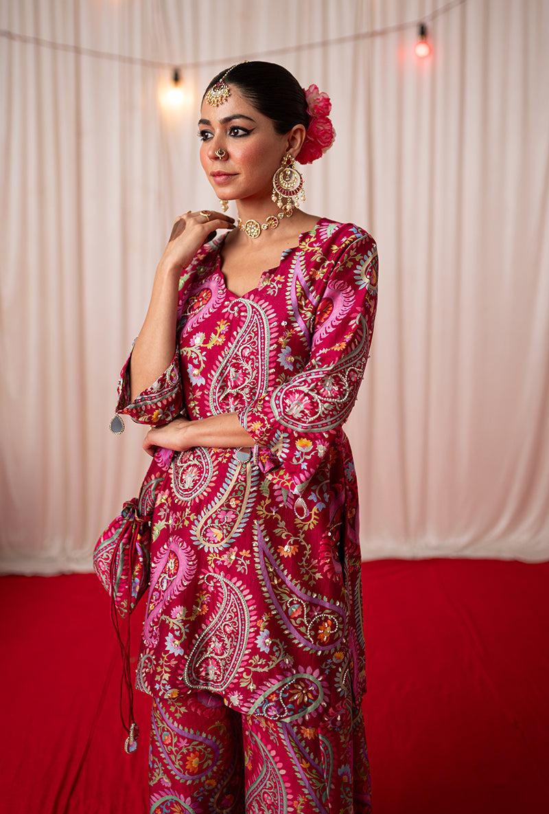 Maroon Printed Kikli Sharara Set