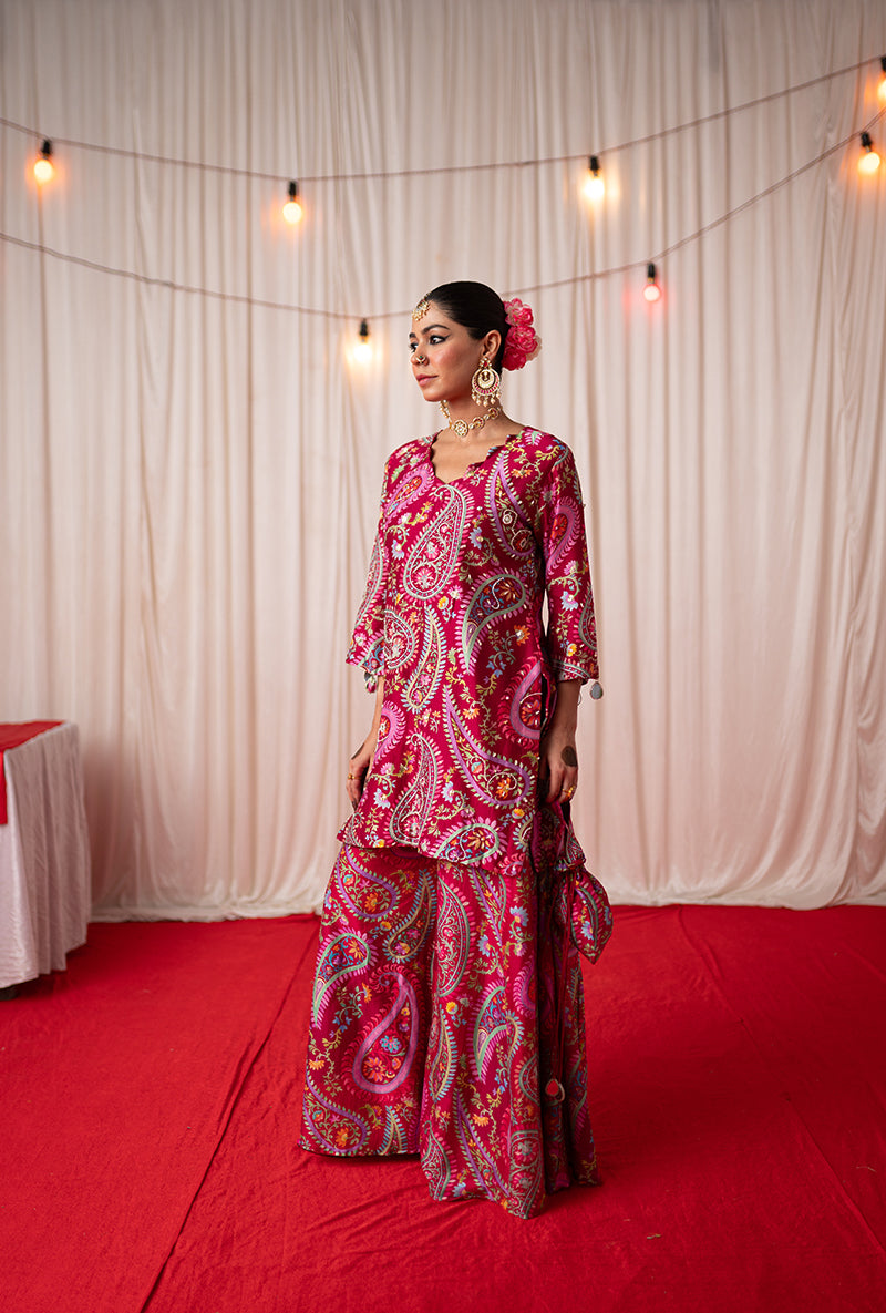 Maroon Printed Kikli Sharara Set