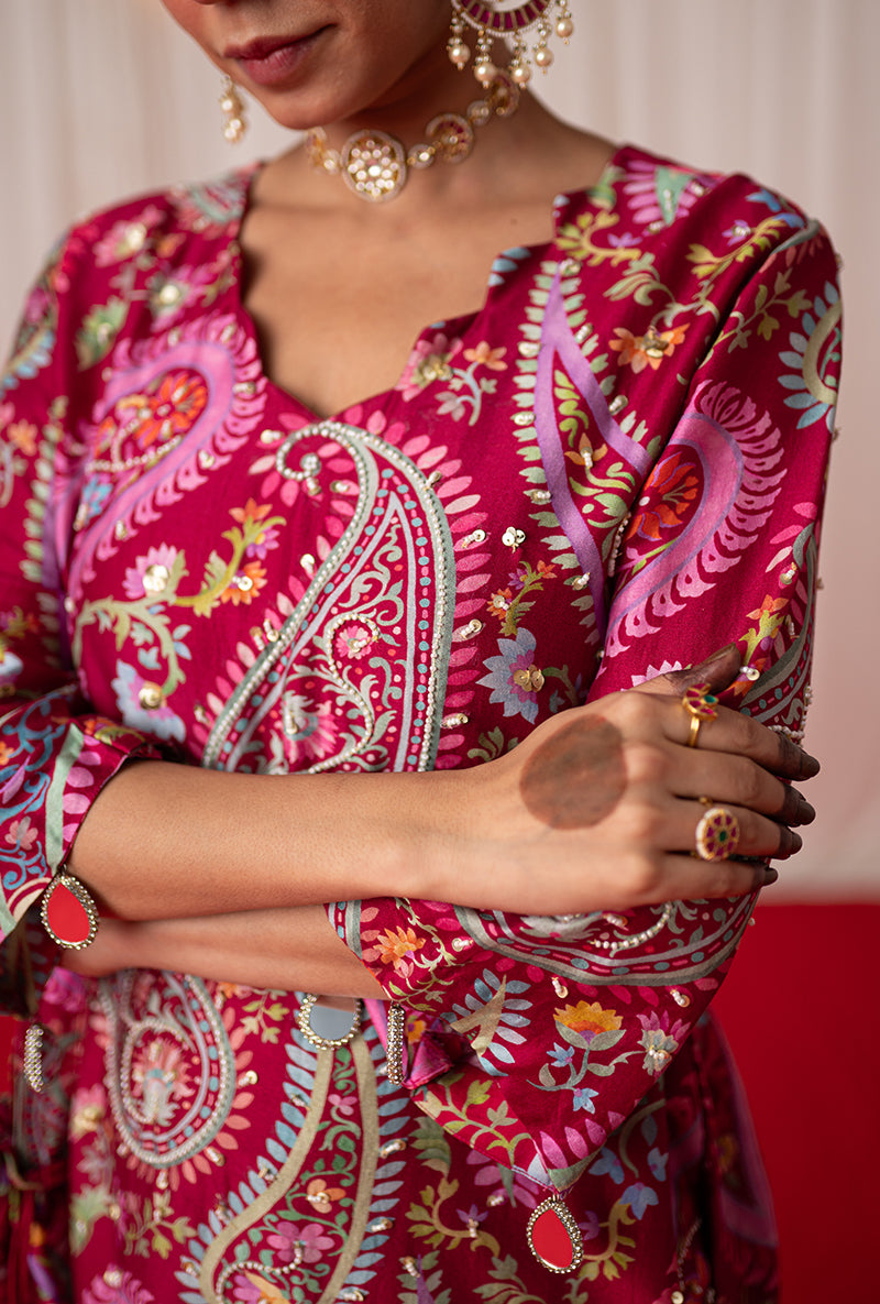 Maroon Printed Kikli Sharara Set