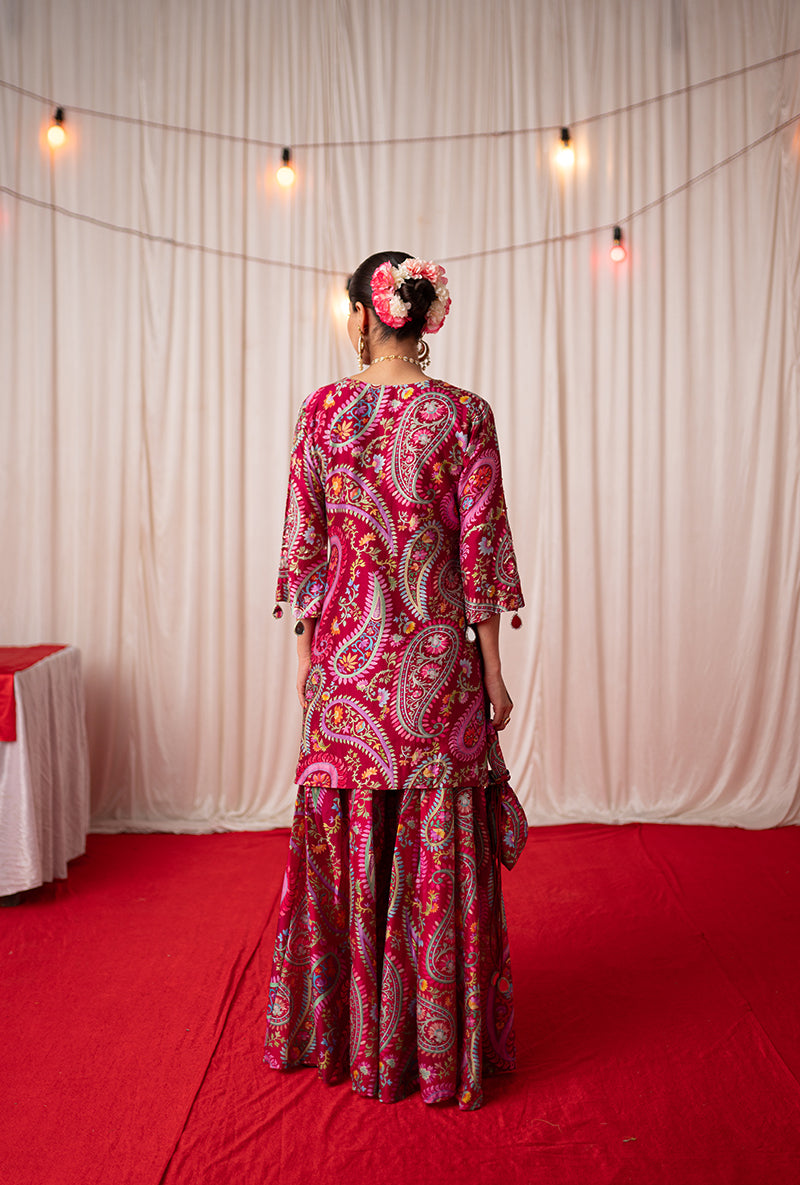 Maroon Printed Kikli Sharara Set