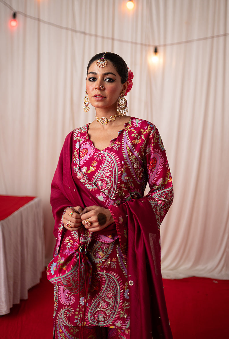 Maroon Printed Kikli Sharara Set