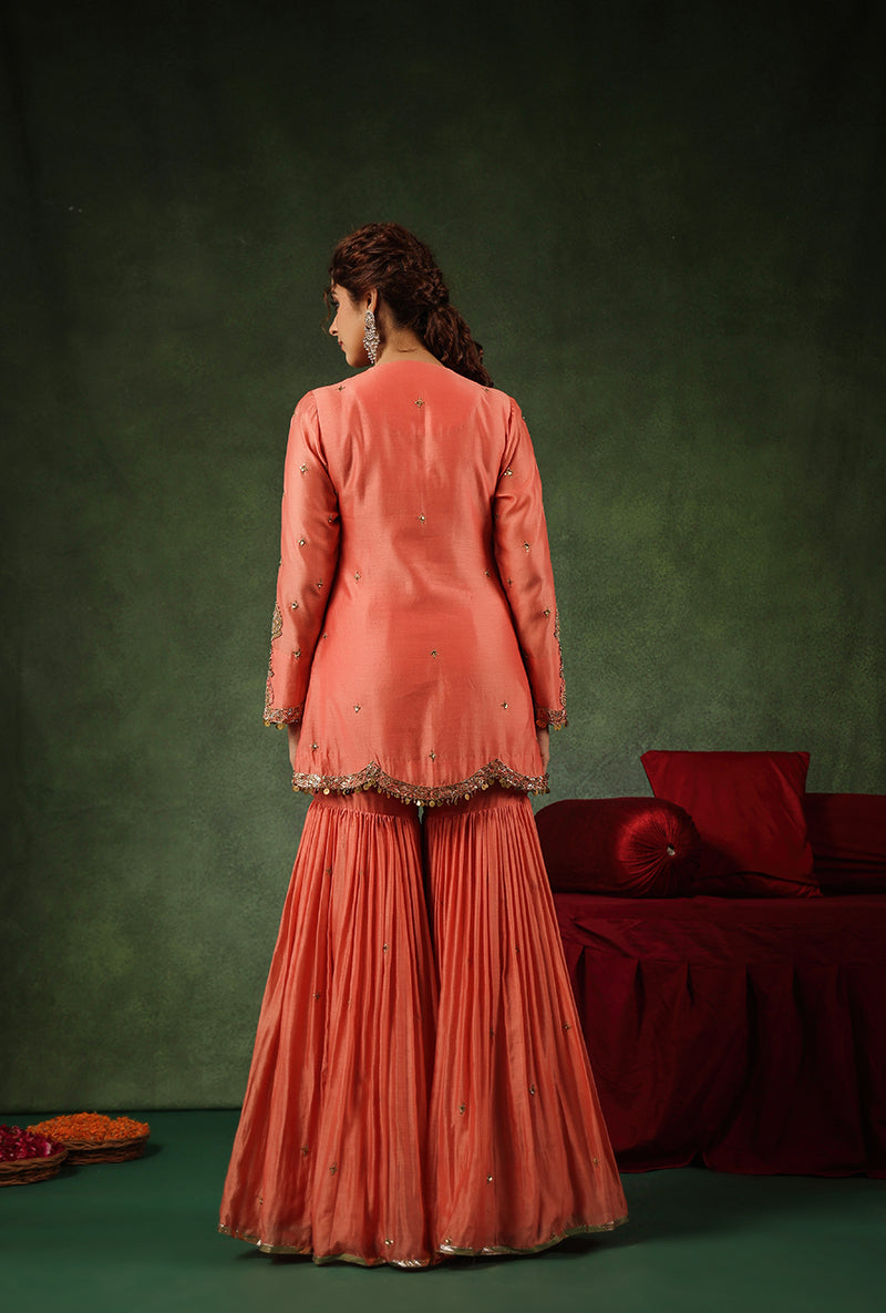 Peach Heavy Zardosi Work Ishq Sharara Set