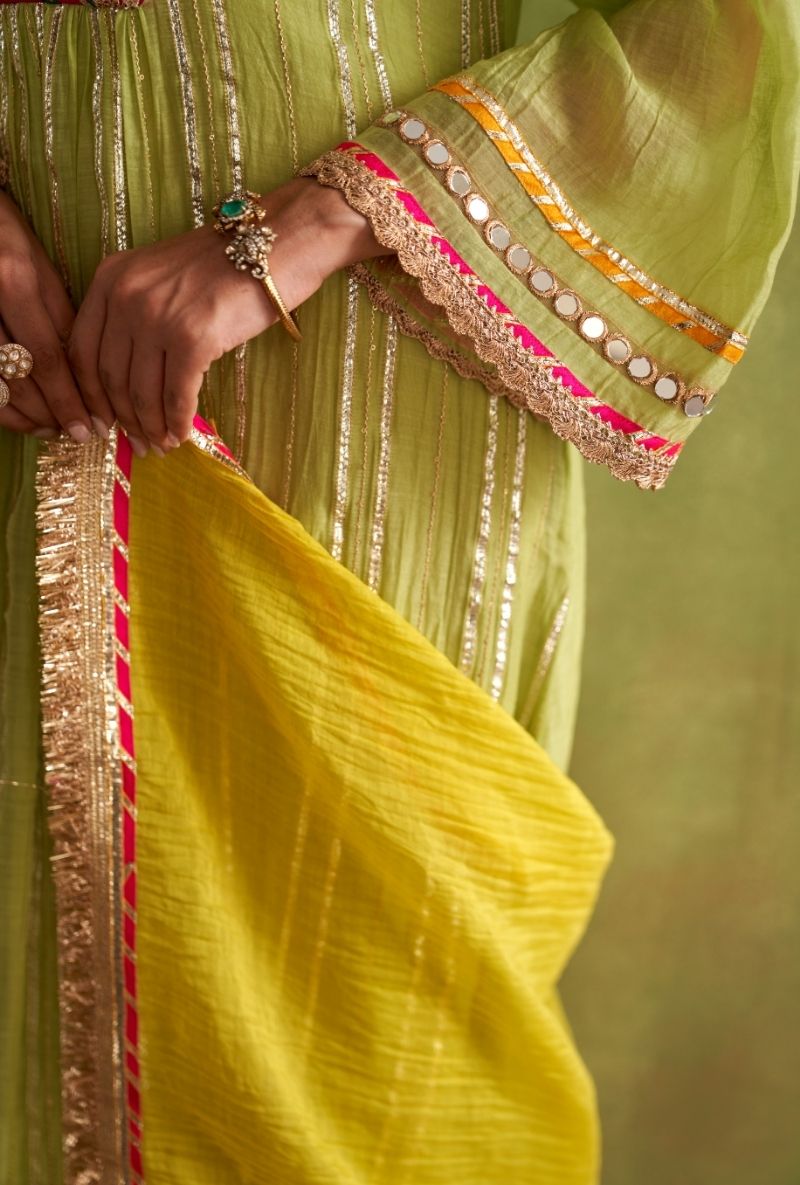 Mint Green Embroidered Overlap Morbagh Kurta Set