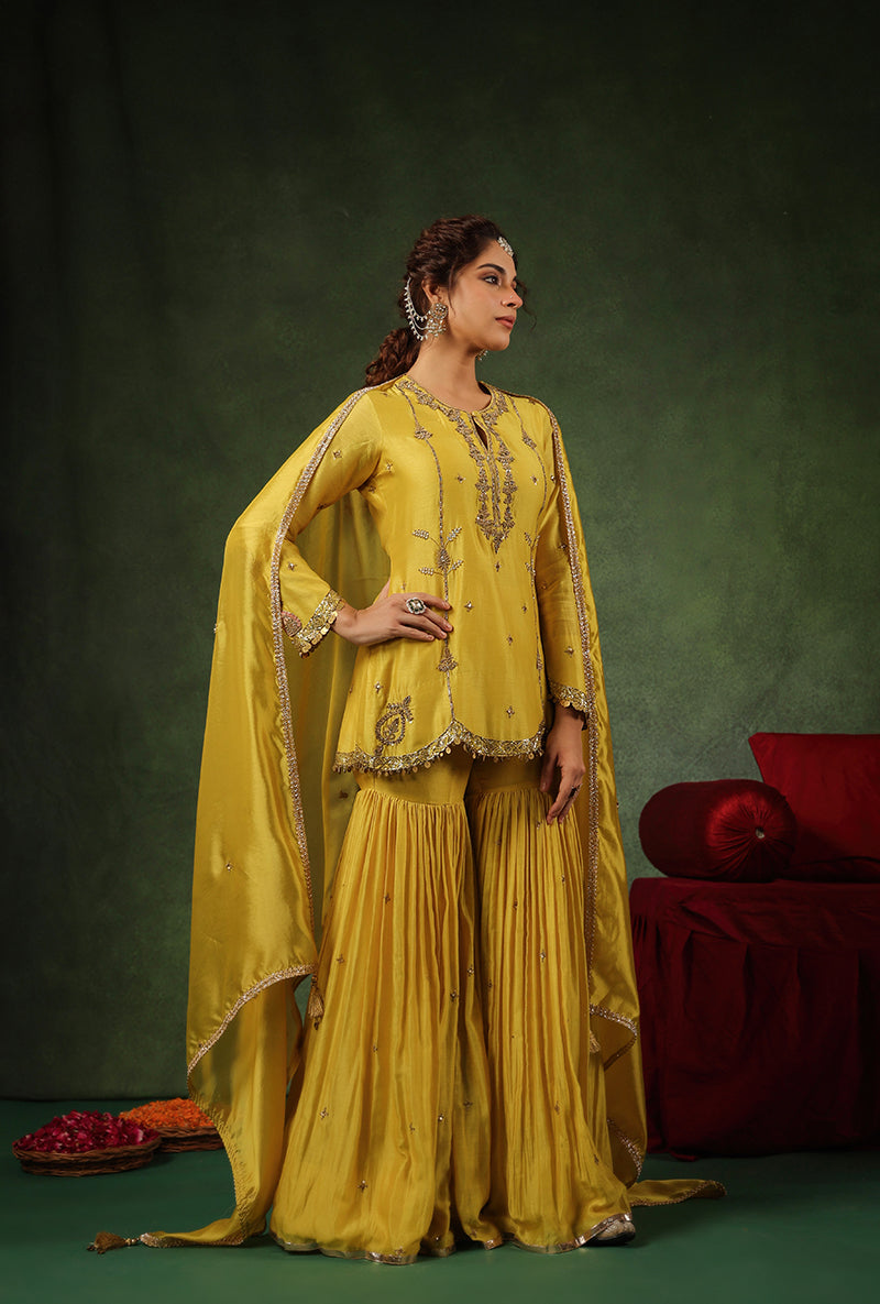Yellow Heavy Zardosi Work Ishq Sharara Set