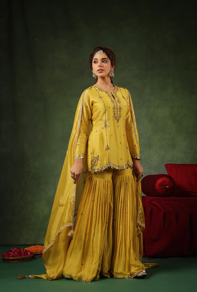 Yellow Heavy Zardosi Work Ishq Sharara Set