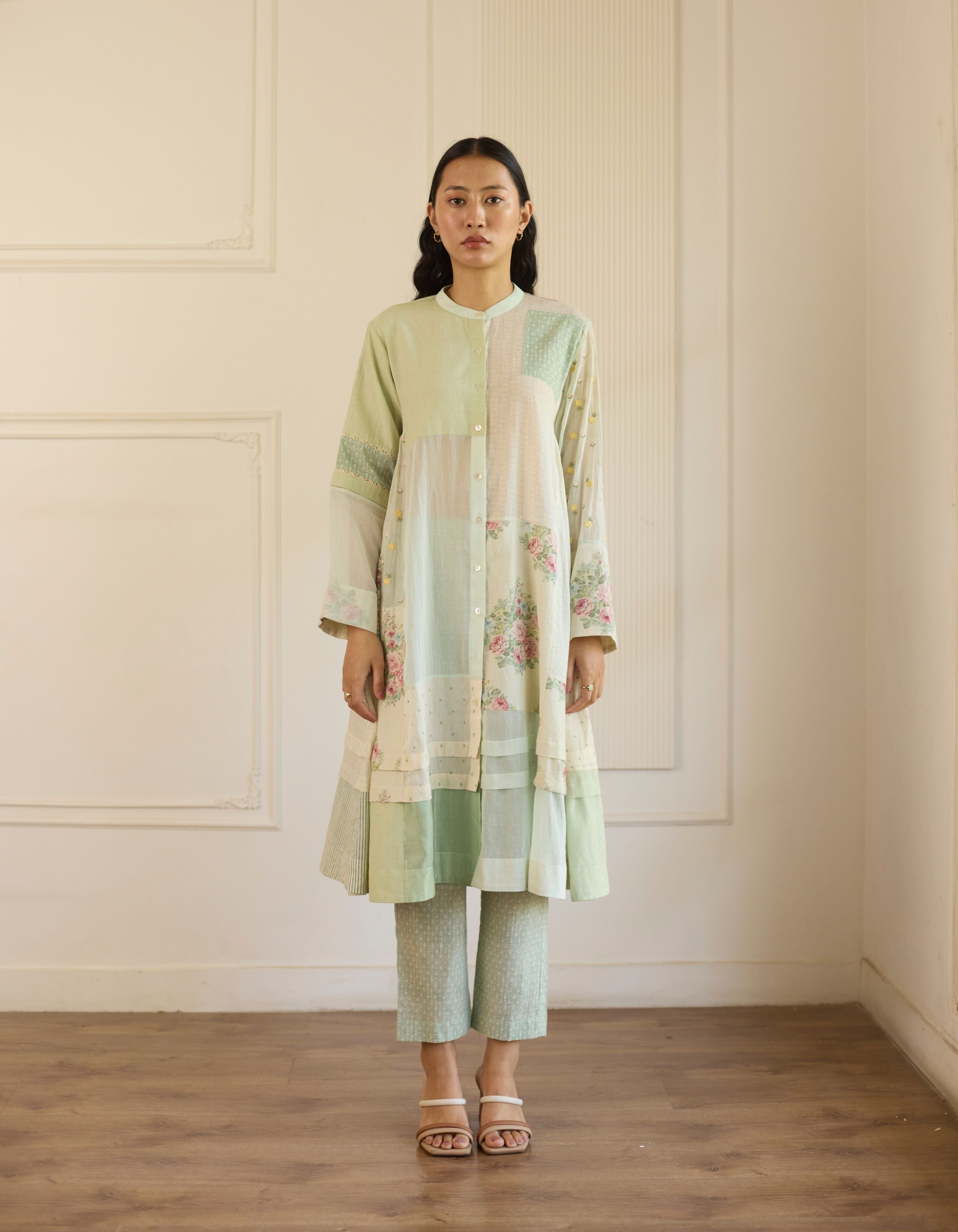 Mint Green Patchwork Printed Amelia Kurta Set