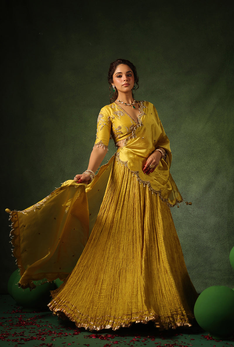 Yellow Zardosi Buta Ishq Lehenga Set