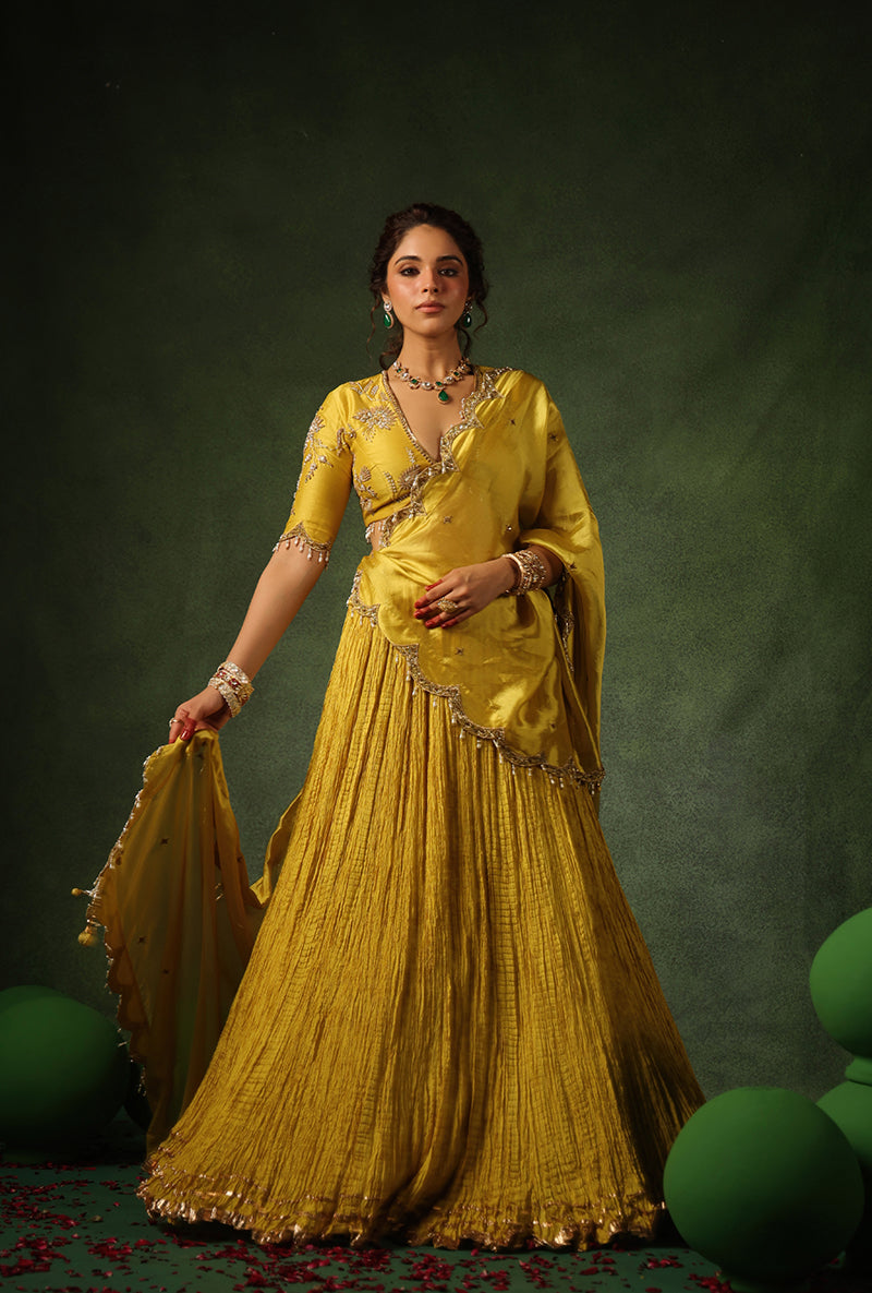 Yellow Zardosi Buta Ishq Lehenga Set
