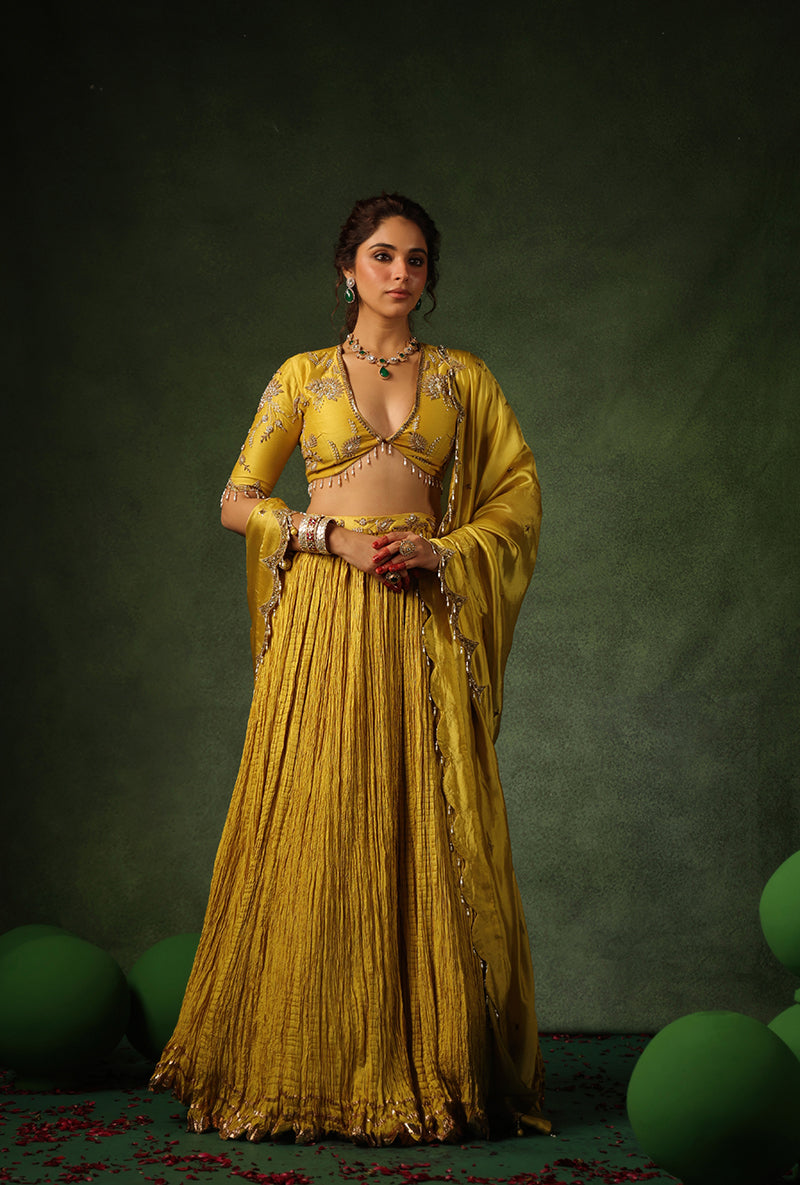 Yellow Zardosi Buta Ishq Lehenga Set