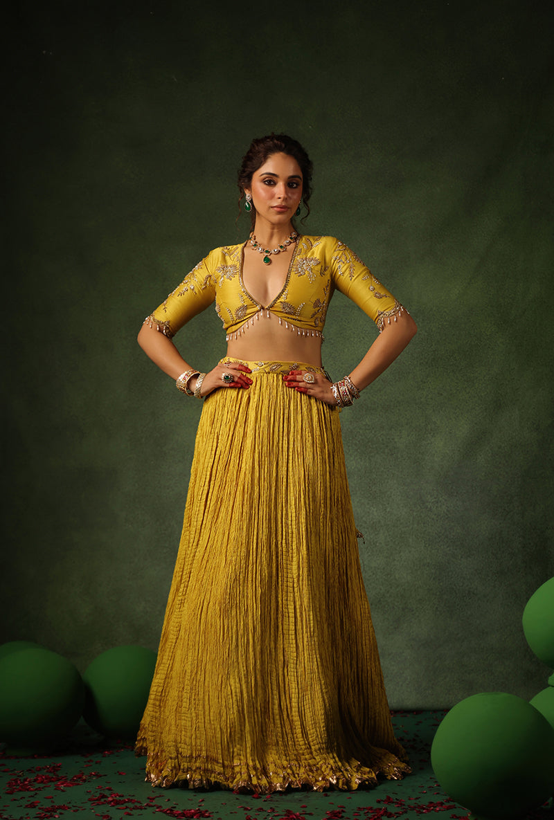 Yellow Zardosi Buta Ishq Lehenga Set