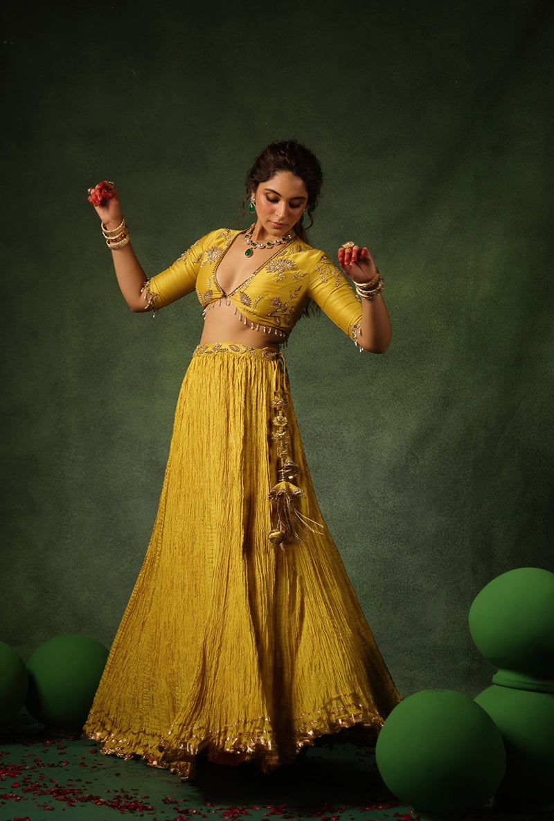Yellow Zardosi Buta Ishq Lehenga Set