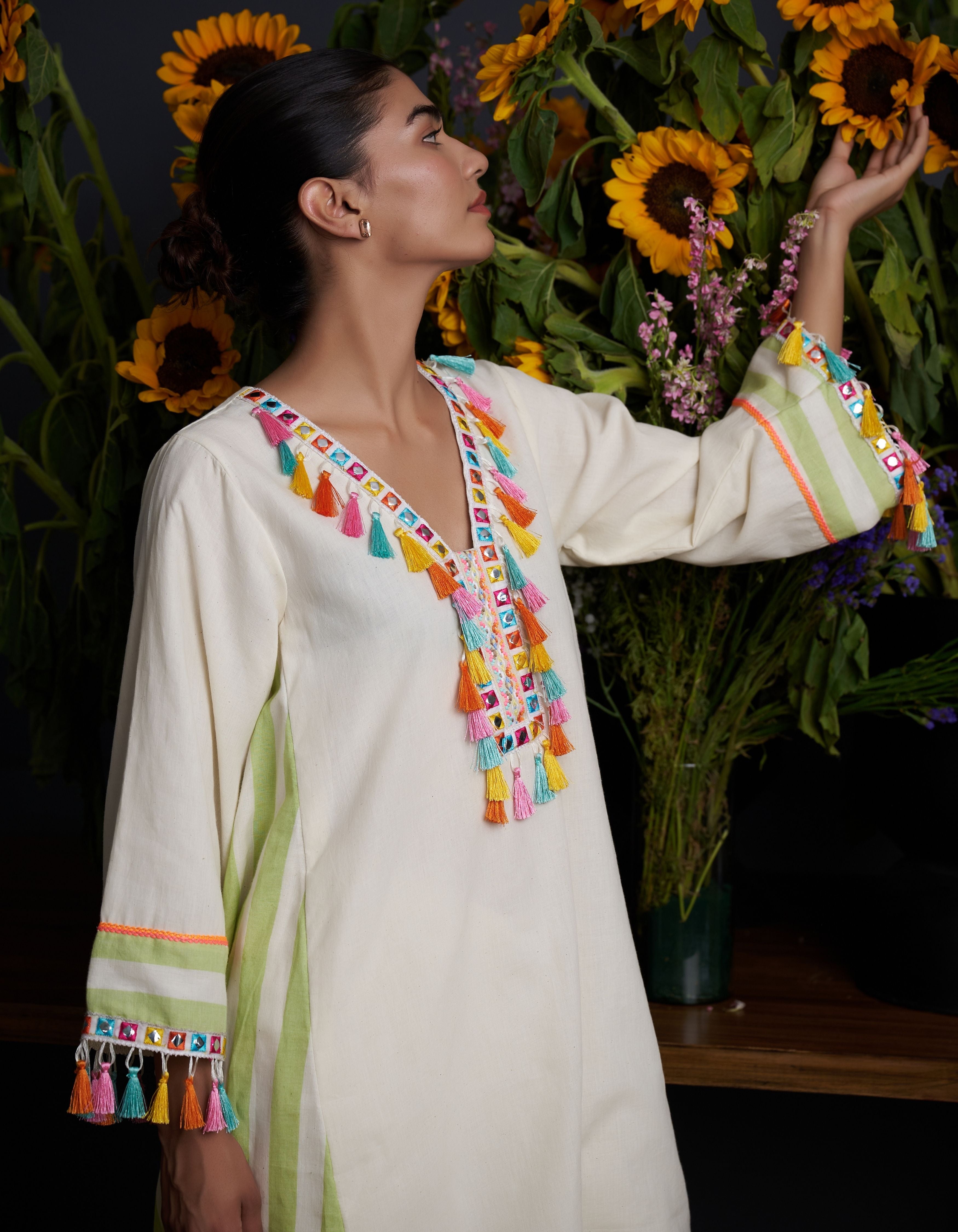 Beige Multi Colour Taseels Rati Nadia Kurta Set