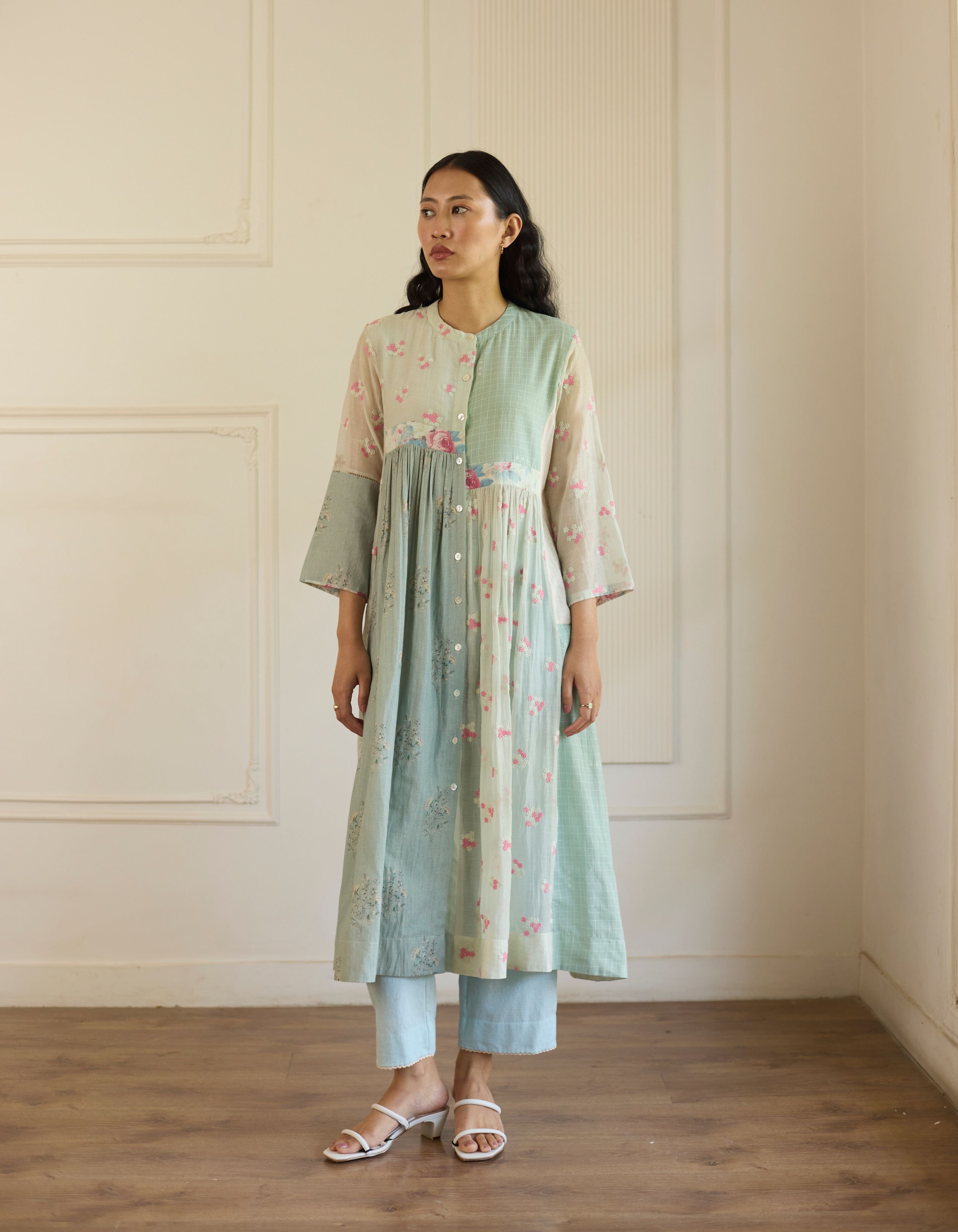 Light Blue Contrast Printed Panels Amelia Kurta Set