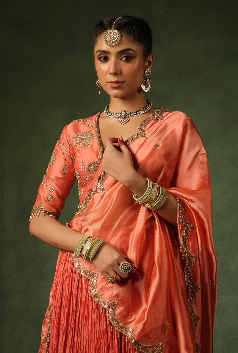 Peach Zardosi Buta Ishq Lehenga Set