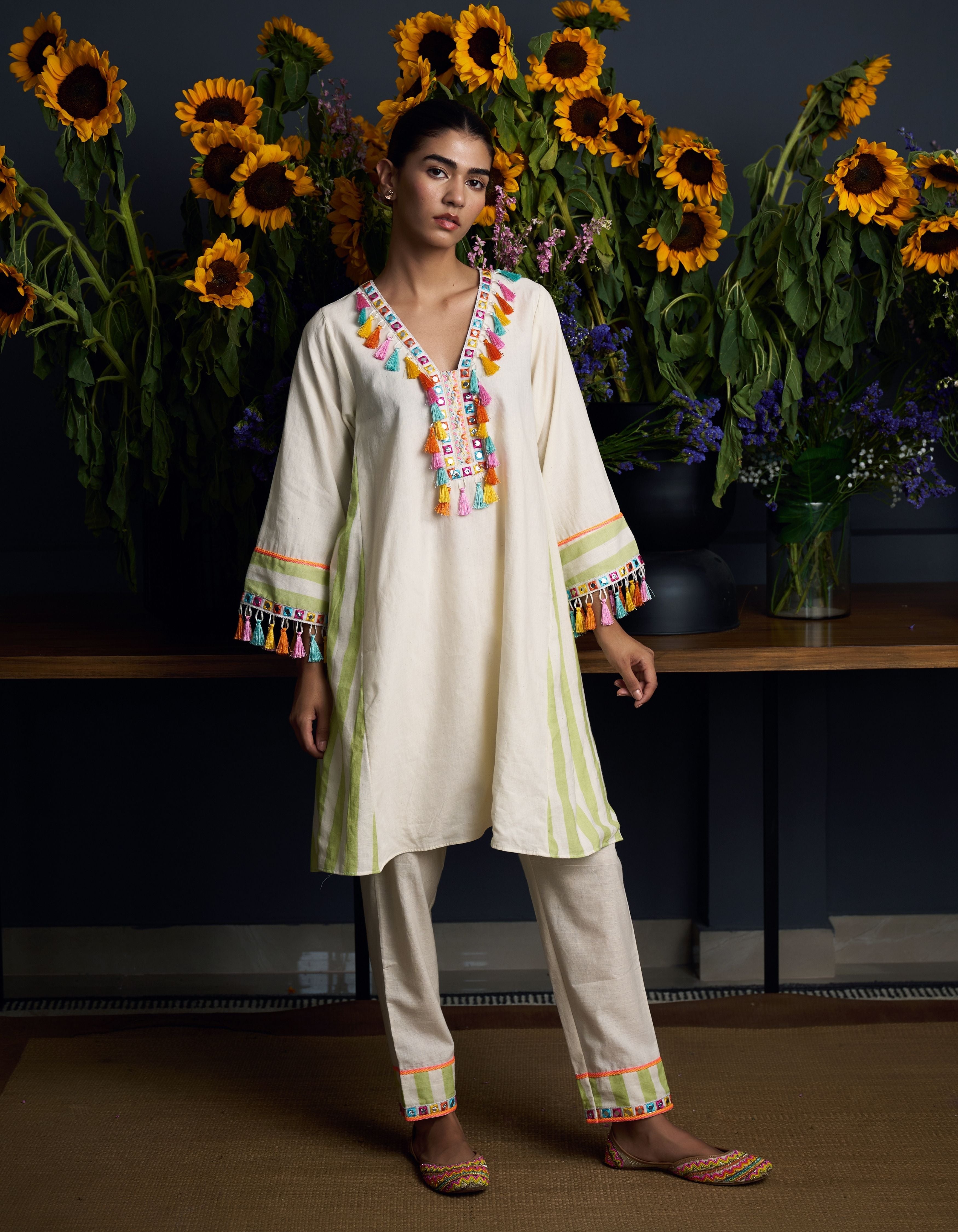 Beige Multi Colour Taseels Rati Nadia Kurta Set