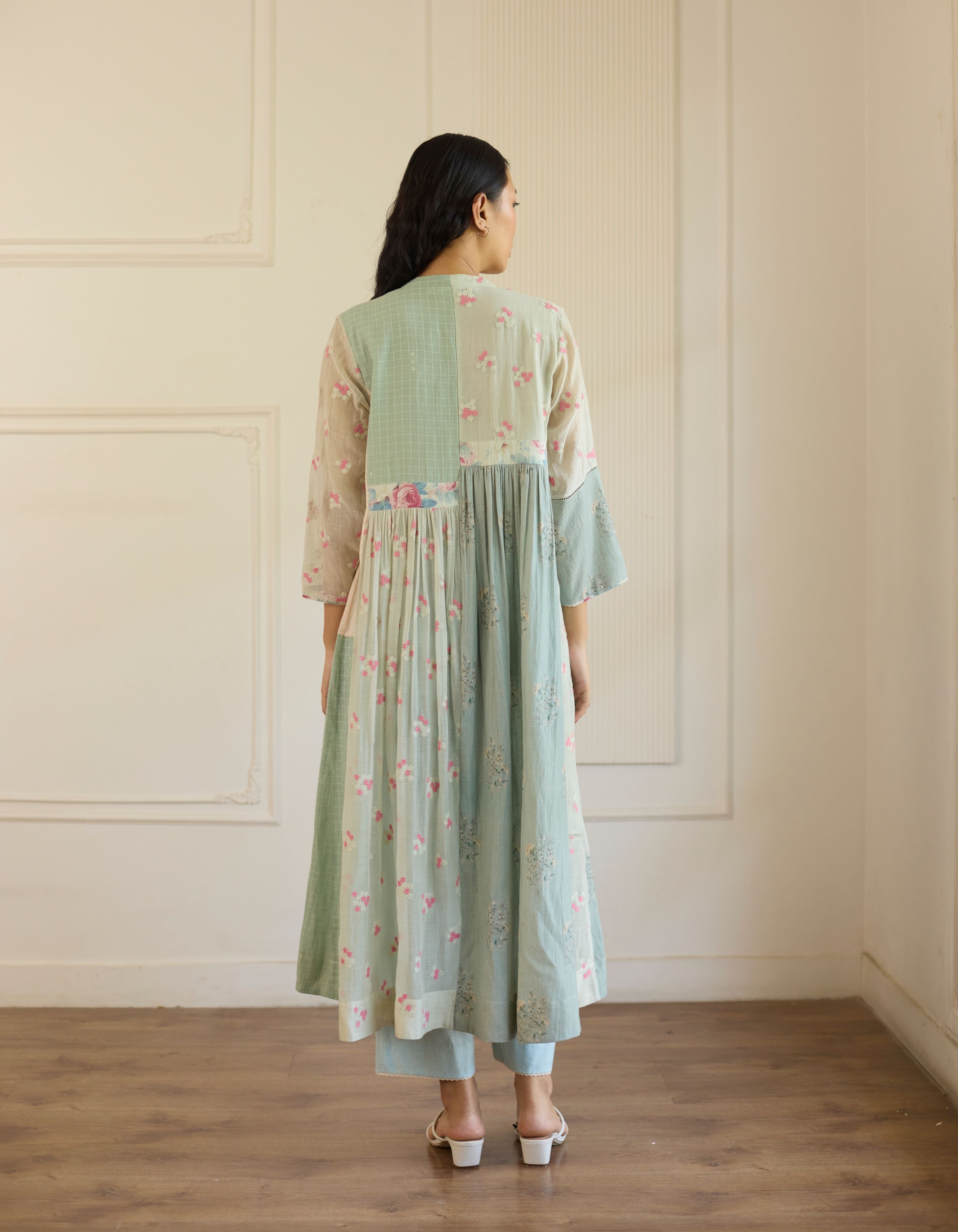 Light Blue Contrast Printed Panels Amelia Kurta Set