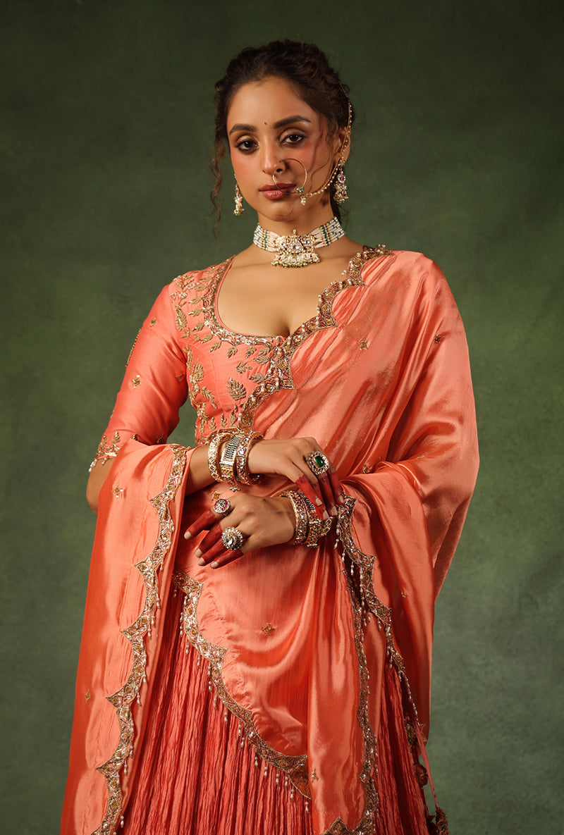Peach Zardosi Ambi Buta Ishq Lehenga Set