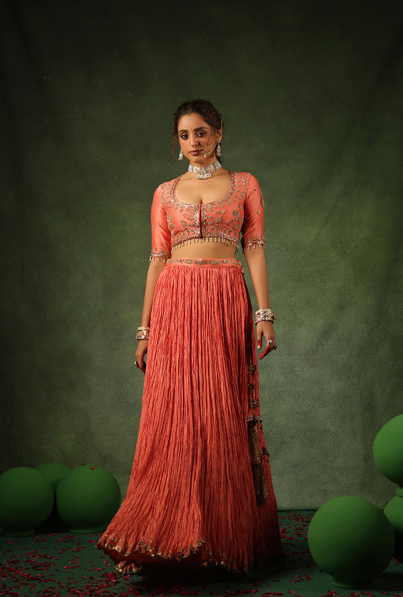 Peach Zardosi Ambi Buta Ishq Lehenga Set