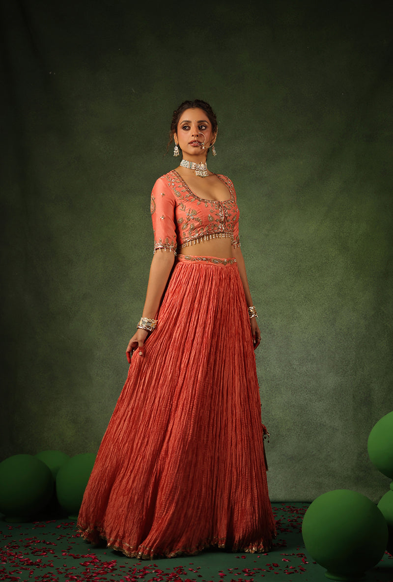 Peach Zardosi Ambi Buta Ishq Lehenga Set