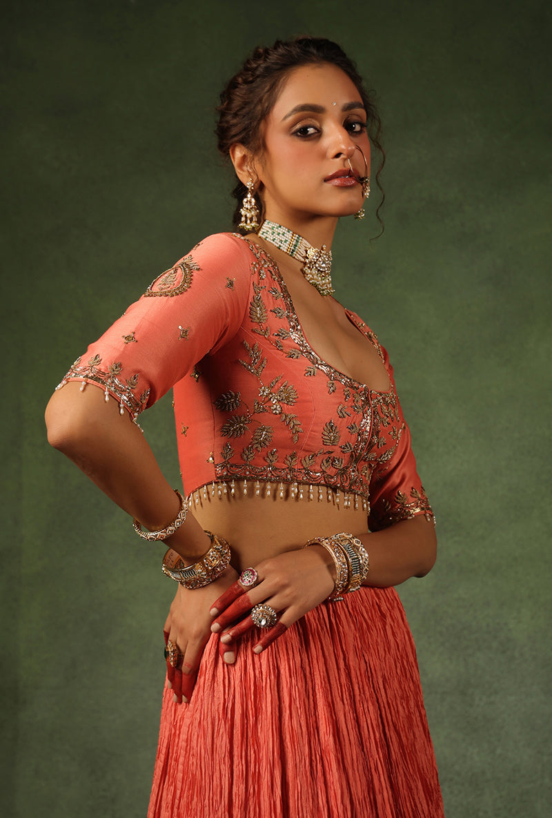 Peach Zardosi Ambi Buta Ishq Lehenga Set