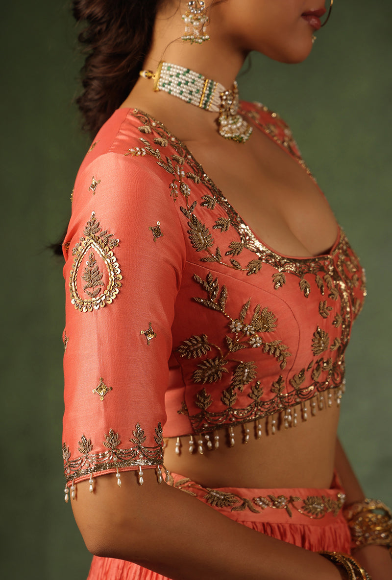 Peach Zardosi Ambi Buta Ishq Lehenga Set