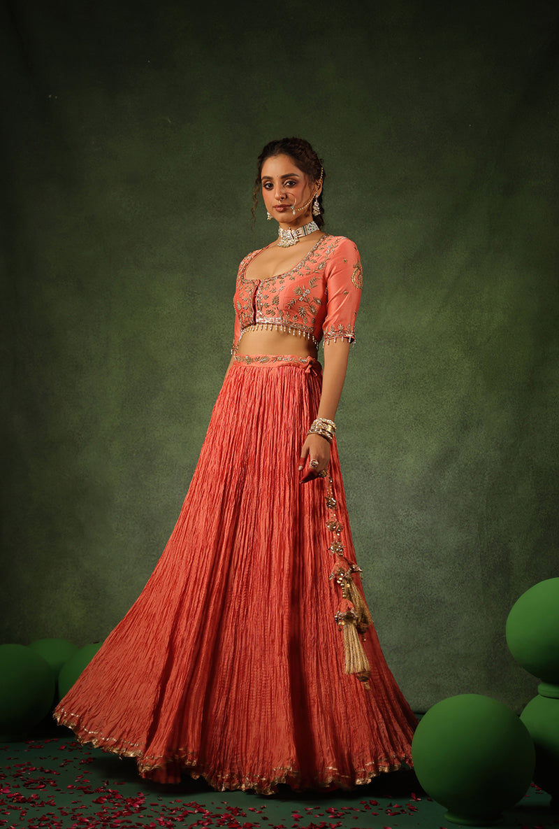 Peach Zardosi Ambi Buta Ishq Lehenga Set