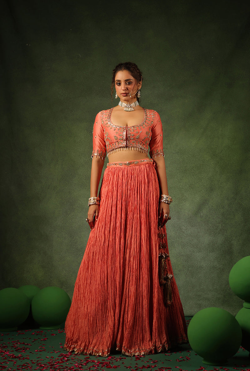 Peach Zardosi Ambi Buta Ishq Lehenga Set