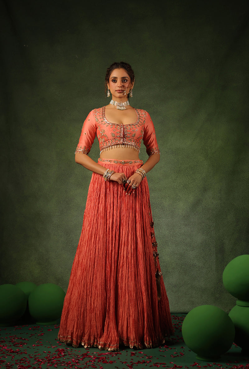 Peach Zardosi Ambi Buta Ishq Lehenga Set