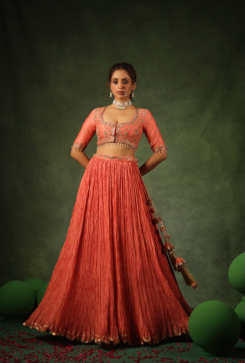 Peach Zardosi Ambi Buta Ishq Lehenga Set