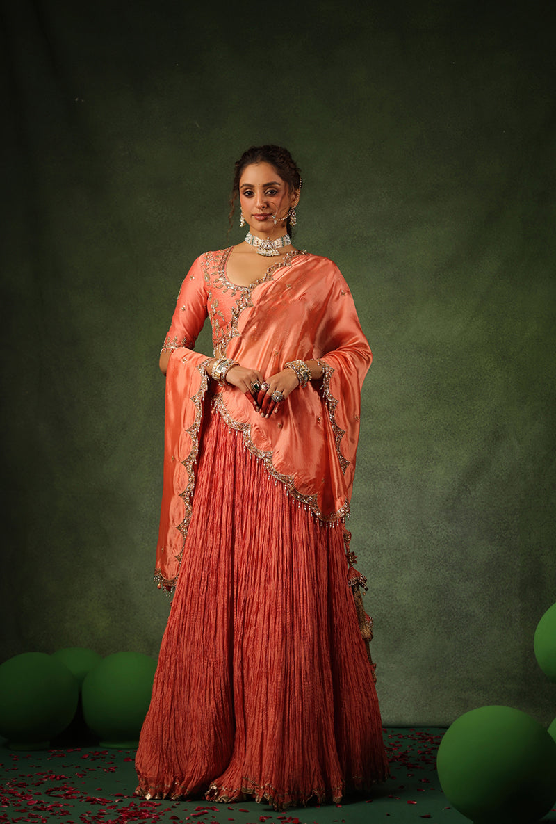 Peach Zardosi Ambi Buta Ishq Lehenga Set