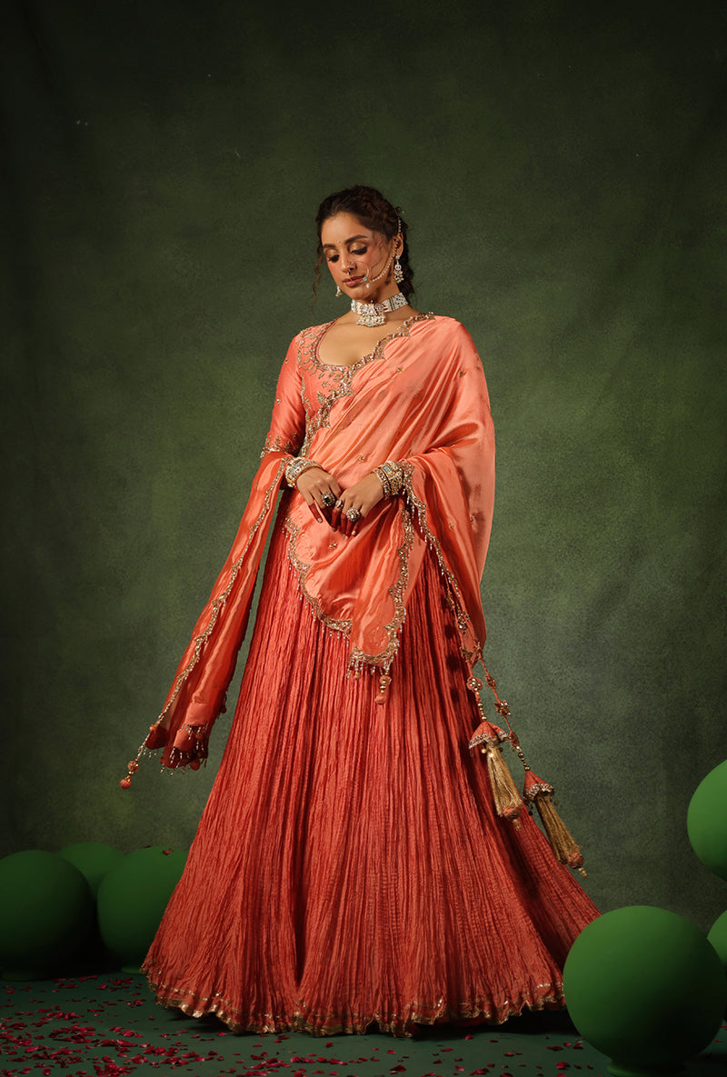 Peach Zardosi Ambi Buta Ishq Lehenga Set