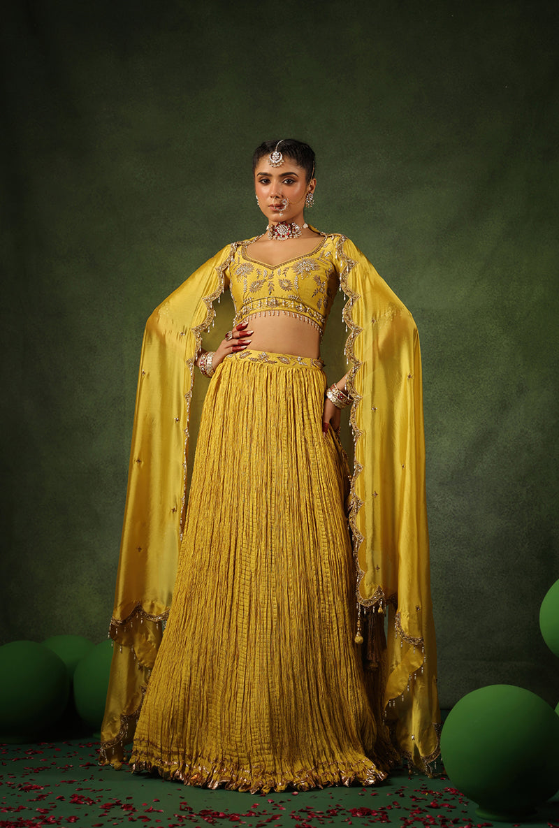 Yellow Zardosi Phool Buta Ishq Lehenga Set