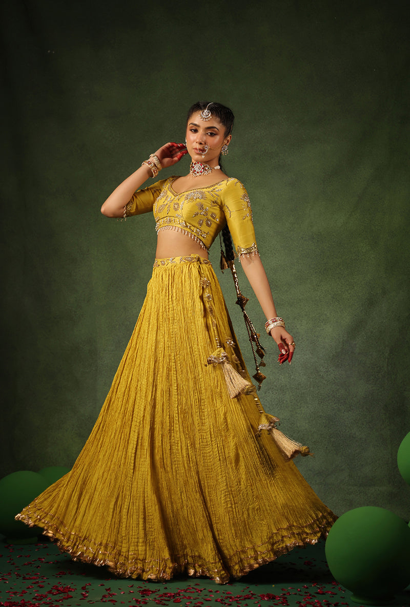 Yellow Zardosi Phool Buta Ishq Lehenga Set