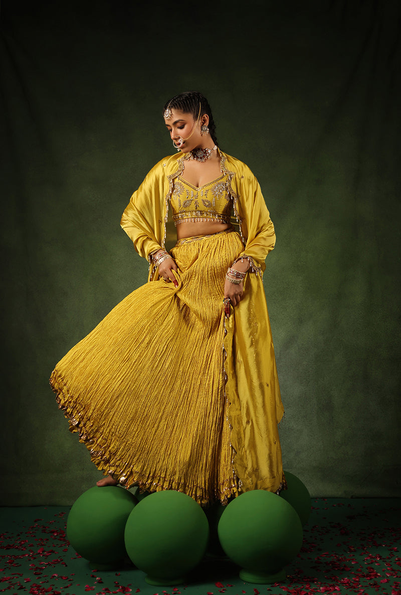 Yellow Zardosi Phool Buta Ishq Lehenga Set